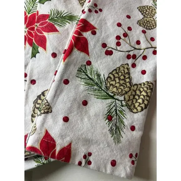 Urban Villa Christmas Cloth Napkins Set of 10 Poinsettia Pinecone Cotton Holiday - Picture 3 of 7